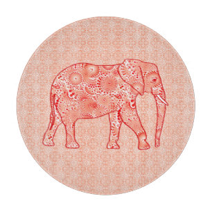 Elefant wirbelnd Fraktal - orange und weiß Schneidebrett