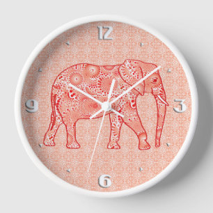 Elefant wirbelnd Fraktal - orange und weiß Uhr