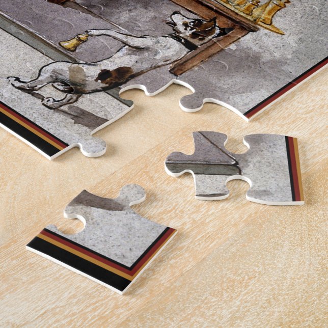 Elefant wird von kleinem Hund gewogen Puzzle (Seite)