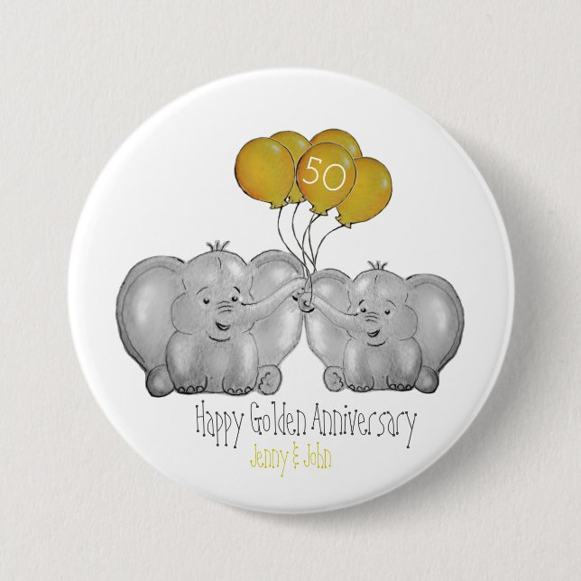 Elefant zum 50. Goldenen Hochzeitstag Button (Vorderseite)