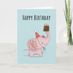 Elefant zum Geburtstag mit Kuchen Karte
