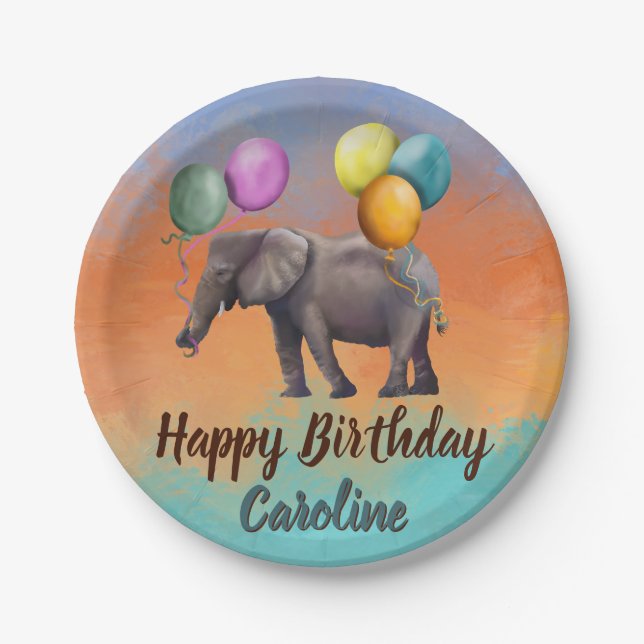 Elefant zum Geburtstag  Pappteller (Vorderseite)