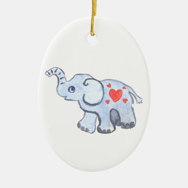 Elefantbaby mit Herzen Keramik Ornament (Vorne)
