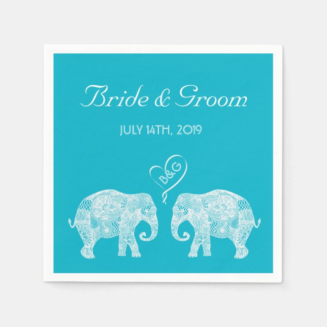 Elefante Couple Tons von Liebe Custom Wedding Serviette (Vorderseite)