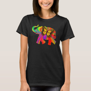Elefante Silhouette Lebhafte Farben Mosaikmuster T-Shirt