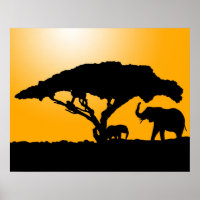 Elefante Silhouetten im Sunset Poster