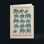 Elefanten 15. Geburtstagskarte für Little Brother Karte<br><div class="desc">Eine lustige 15. Geburtstagskarte für einen kleinen Bruder,  mit Silhouetten von fünfzehn Elefanten,  jedes mit einem Paisley-Muster gefüllt,  auf einem Burlap-Hintergrund. Teil der Posh & Painterly 'Heffalumps' Kollektion.</div>