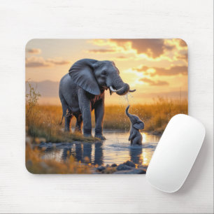 Elefanten am Wasserloch Mousepad