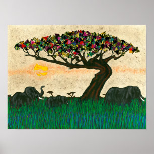 Elefanten auf den Flugzeugen Afrikas Poster