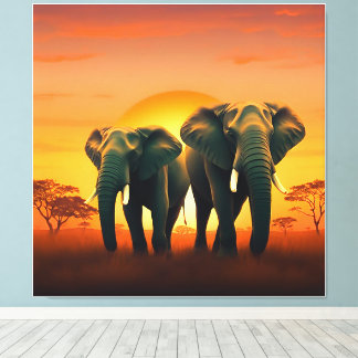 Elefanten auf der afrikanischen Ebenen Leinwand. Leinwanddruck