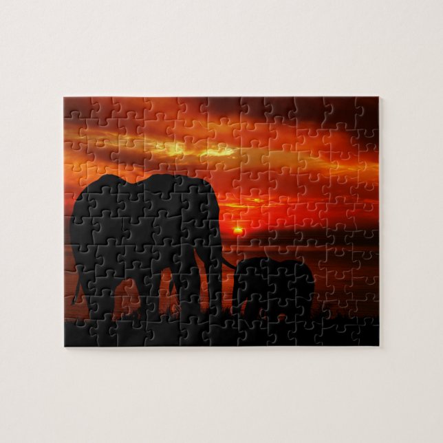 Elefanten bei Sunset Puzzle (Horizontal)