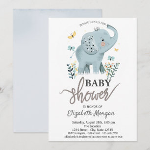 Elefanten Blumen Schmetterlinge Babyparty Einladung