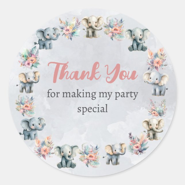 Elefanten & Boho-Jungle-Blume auf grauem Sticker (Vorderseite)