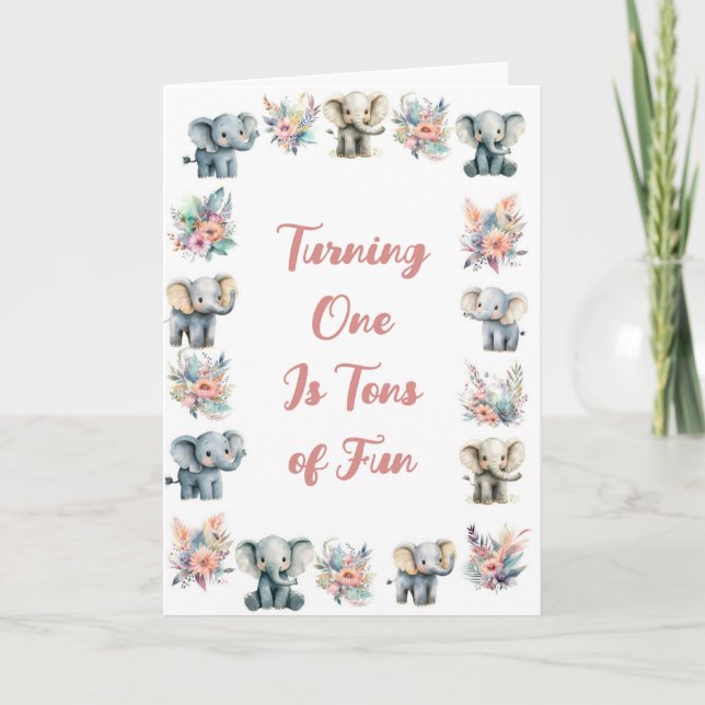 Elefanten & Boho Jungle Blume Geburtstag Einladung (Vorderseite)