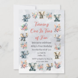 Elefanten & Boho Jungle-Blume zum Geburtstag von G Einladung