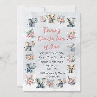 Elefanten & Boho Jungle-Blume zum Geburtstag von G Einladung