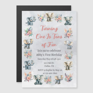 Elefanten & Boho Jungle-Blume zum Geburtstag von G Magneteinladung