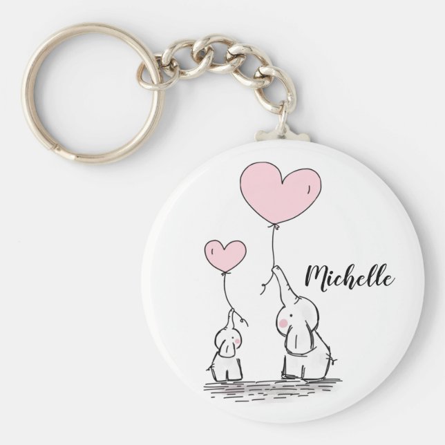 Elefanten des niedlichen Cartoon mit rosa Ballons Schlüsselanhänger (Vorne)
