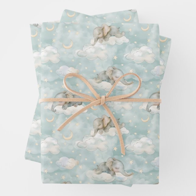 Elefanten, die auf Wolken schlafen Geschenkpapier Set (Beispiel)
