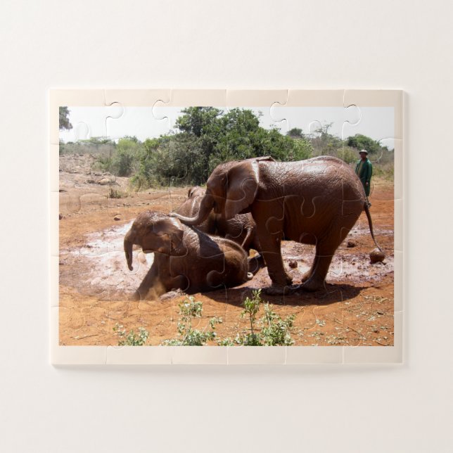 Elefanten, die Tiere waschen Puzzle (Horizontal)