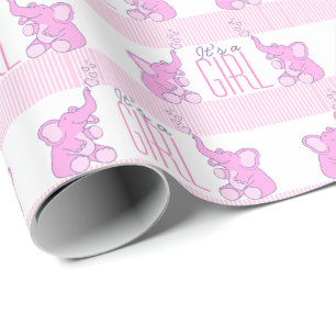 Elefanten, es ist ein Mädchen rosa Babydusche Pack Geschenkpapier