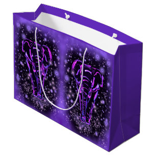 Elefanten-Geschenktasche in lila rosa Sternennacht Große Geschenktüte