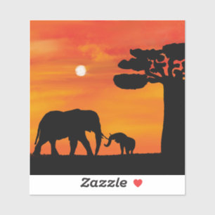 Elefanten, Himmel, Tiere, Sonnenaufgang, Natur, Af Aufkleber