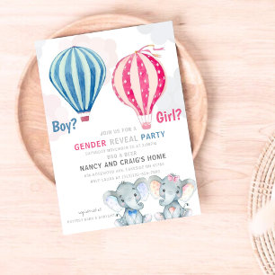 Elefanten & Hot Air Balloons Gender Reveal Party Einladung