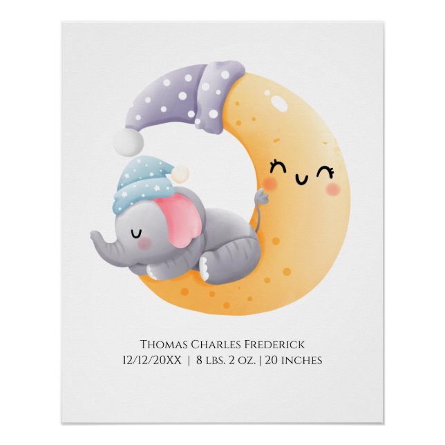 Elefanten im Mond Kinderzimmer Mauer Kunst Poster (Vorderseite)