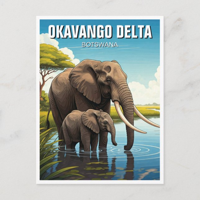 Elefanten im Okavango-Delta Botswana Postkarte (Vorderseite)