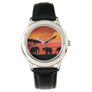 Elefanten im Serengeti Sunset Armbanduhr