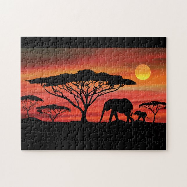 Elefanten im Serengeti Sunset Puzzle (Horizontal)