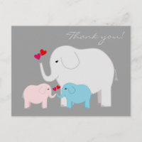 Elefanten in Blau und Rosa Danke Postcard
