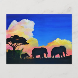 Elefanten in der Abenddämmerung Postkarte