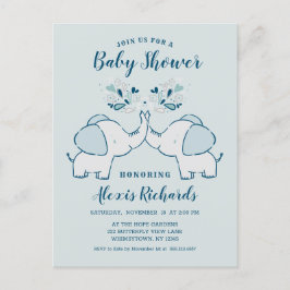 Elefanten in Navy & Mint Baby Boy Twins Dusche Einladungspostkarte