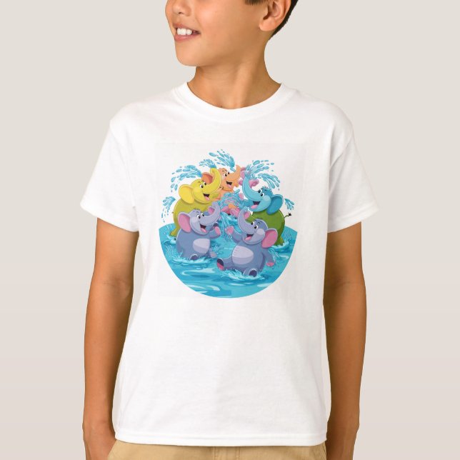 Elefanten in Splashing Fun T-Shirt (Vorderseite)