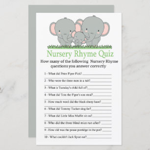 Elefanten Kinderzimmer Rhyme Quiz Babydusche