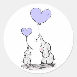 Elefanten Lilac Heart Balloons Babydusche Runder Aufkleber