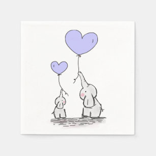 Elefanten Lilac Heart Balloons Babydusche Serviette