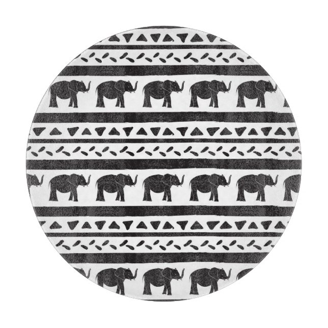 Elefanten, Linien, Dreiecke, dekorativ nahtlos. Schneidebrett (Vorderseite)