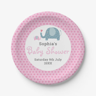 Elefanten mit Punkten rosa Babyparty Pappteller