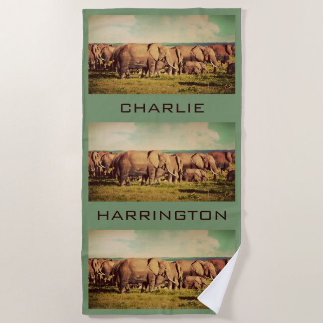 Elefanten ODER IHR FOTO-NameBadetuch Strandtuch (Vorderseite)
