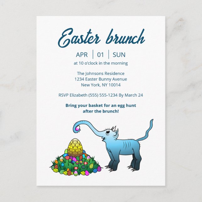 Elefanten Osterbrunch & Ei-Jagd Einladung (Vorderseite)