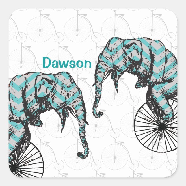 Elefanten Plus Bikes Gleich YIKES! Quadratischer Aufkleber (Vorderseite)