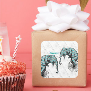 Elefanten Plus Bikes Gleich YIKES! Quadratischer Aufkleber