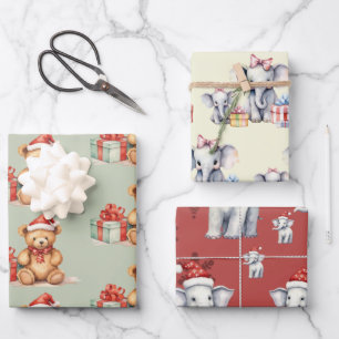 Elefanten und Bären zu Weihnachten Geschenkpapier Set