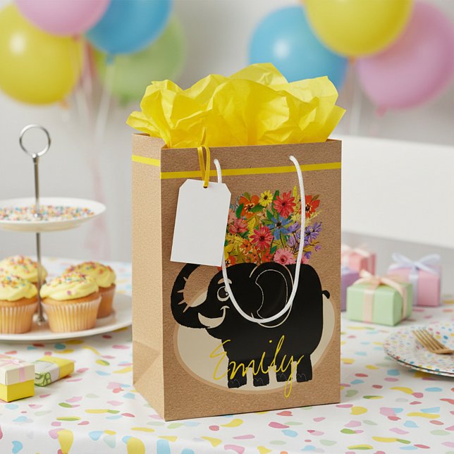 Elefanten und Blume mittelgroße Geschenktasche Mittlere Geschenktüte (Von Creator hochgeladen)