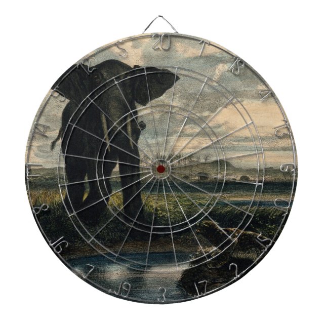 Elefanten und ein Panther in der indischen Wüste Dartscheibe (vorne)