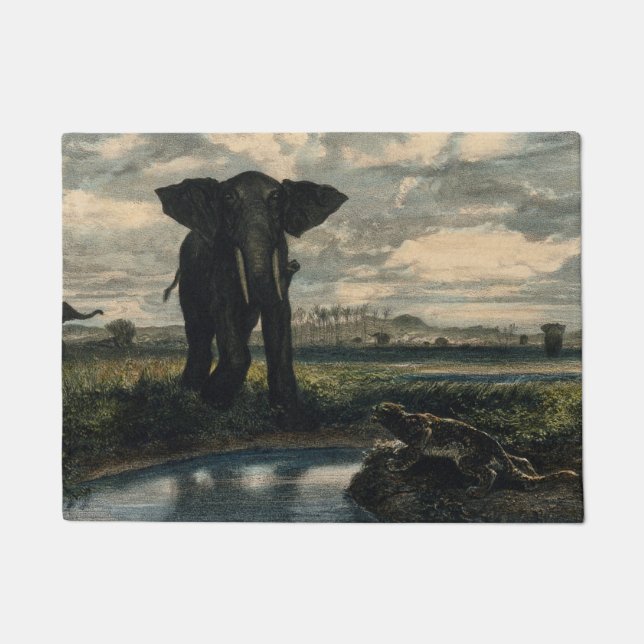 Elefanten und ein Panther in der indischen Wüste Fußmatte (Vorderseite)