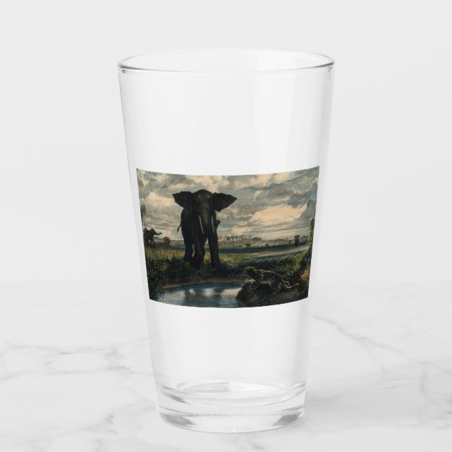 Elefanten und ein Panther in der indischen Wüste Glas (Vorderseite)